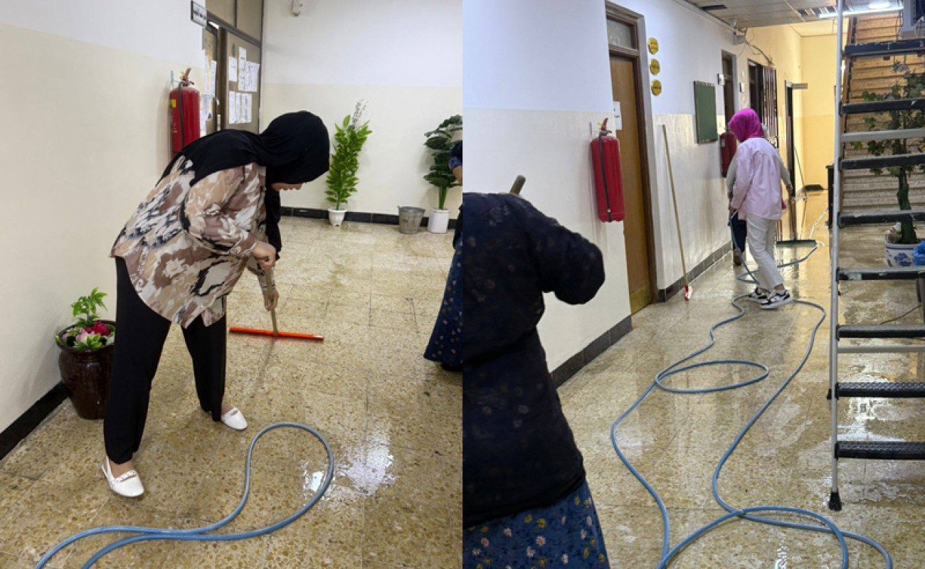 حملة تطوعية لتنظيف أروقة الكلية