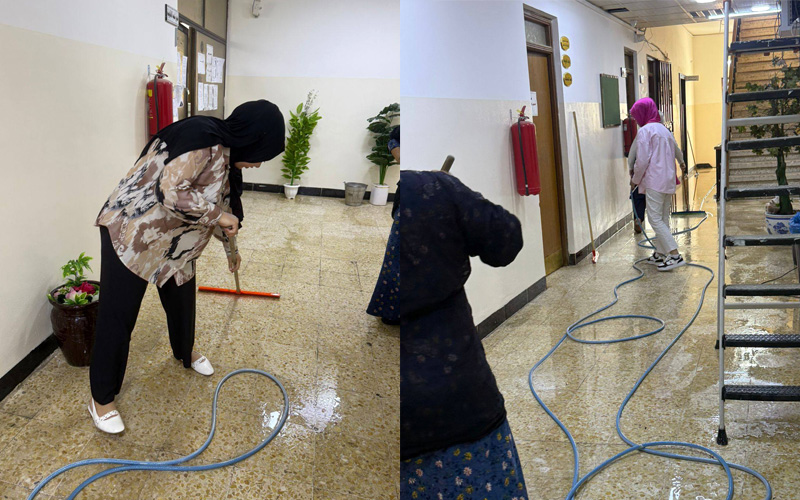 حملة تطوعية لتنظيف أروقة الكلية