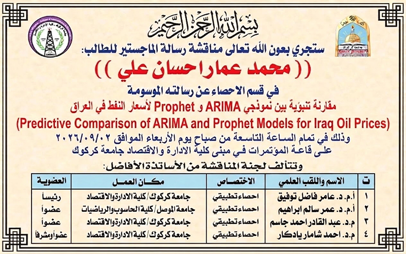 مناقشة الطالب (محمد عمار احسان علي)