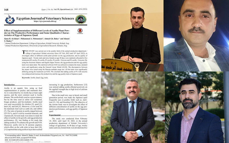 Researchers from Kirkuk University and the Agricultural Research Directorate in Sulaymaniyah publish a joint research in an Egyptian journal
