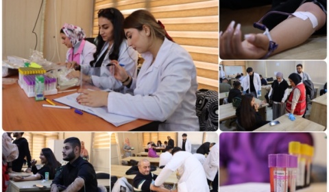 أيمانا بالعمل التطوعي الانساني جامعة كركوك تنظم حملة تبرع بالدم لمرضى الثلاسيميا