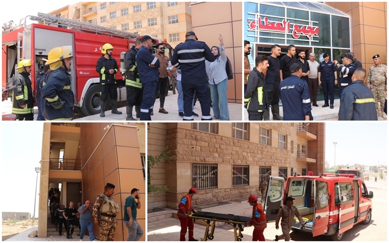 ضمن سعيها المستمر لتعزيز إجراءات السلامة .. جامعة كركوك تجري ممارسة على اعمال الدفاع المدني ومتطلبات السلامة في مجمع الأقسام الداخلية
