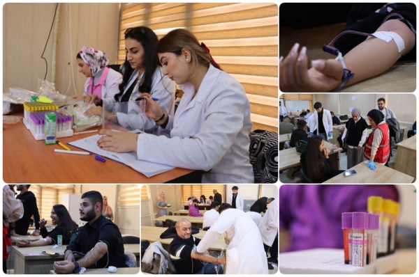أيمانا بالعمل التطوعي الانساني جامعة كركوك تنظم حملة تبرع بالدم لمرضى الثلاسيميا