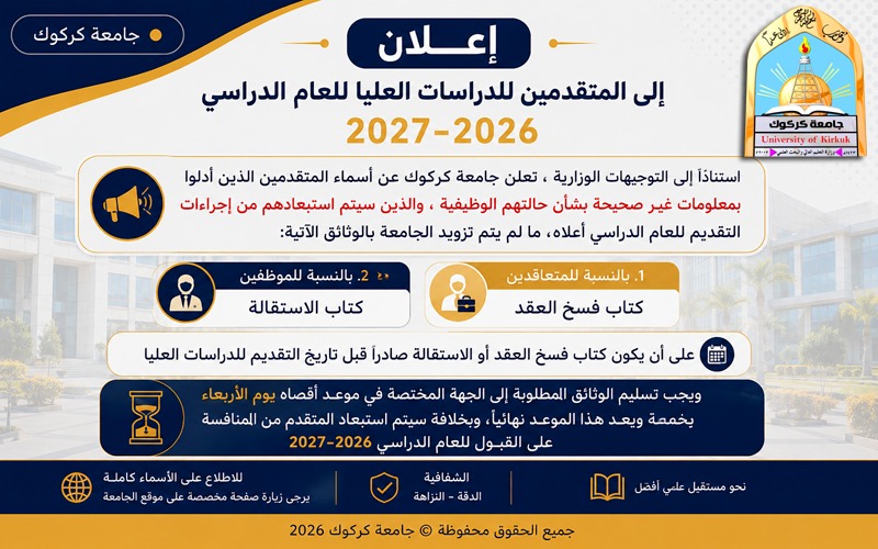 اعلان الى المتقدمين ...