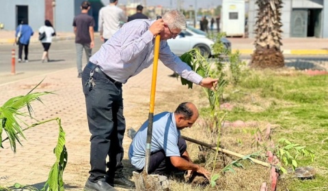 Implementation of the government program.. The University of Kirkuk holds a tree planting campaign