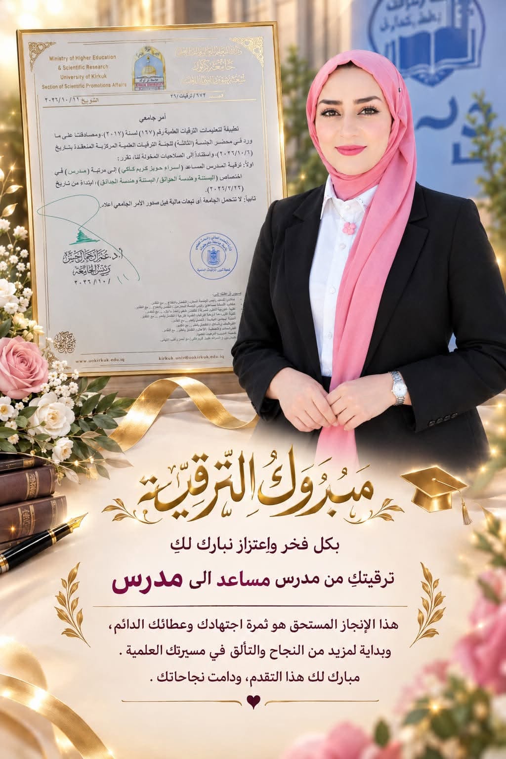 تهنئة بِمَنَاسِبَّةُ التّرقِيَّةُ العَلمِيَّةُ