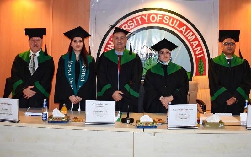 تدريسية من كلية العلوم بجامعة كركوك تترأس لجنة مناقشة رسالة ماجستير في كلية الزراعة بجامعة السليمانية