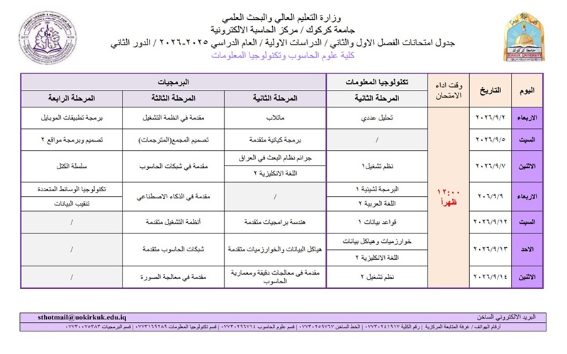 جدول امتحانات الدور الثاني - جدول 2