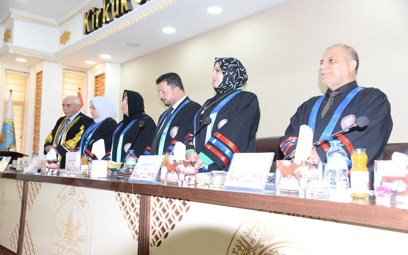 A lecturer at the College of Veterinary Medicine participates in a committee to discuss doctoral theses at the College of Science, University of Kirkuk.
